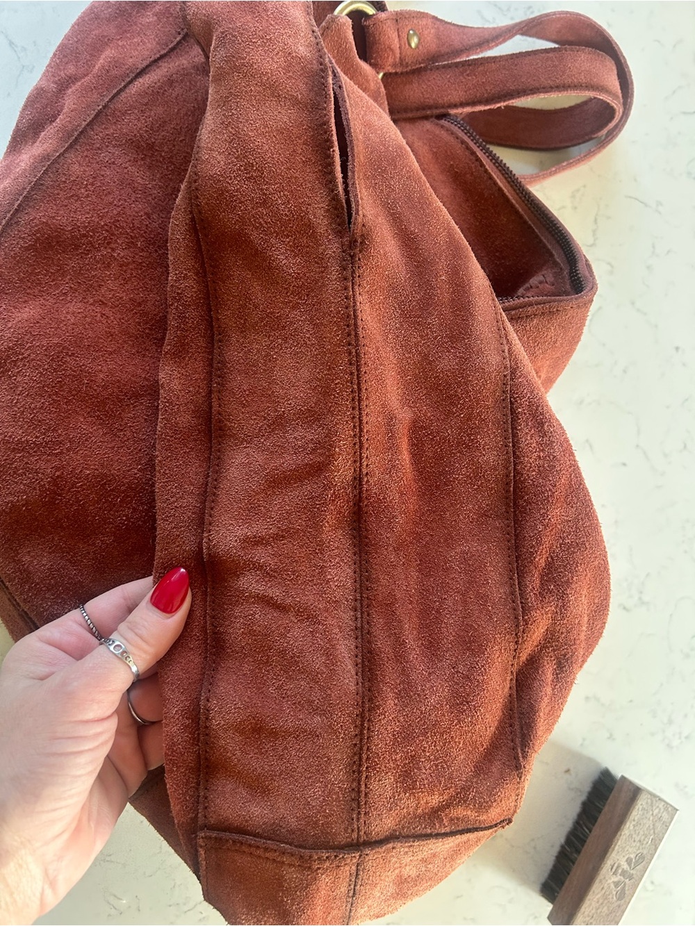 Free People Serengeti Suede Slouchy Hobo Tote in Brick - Picture 13 of 16